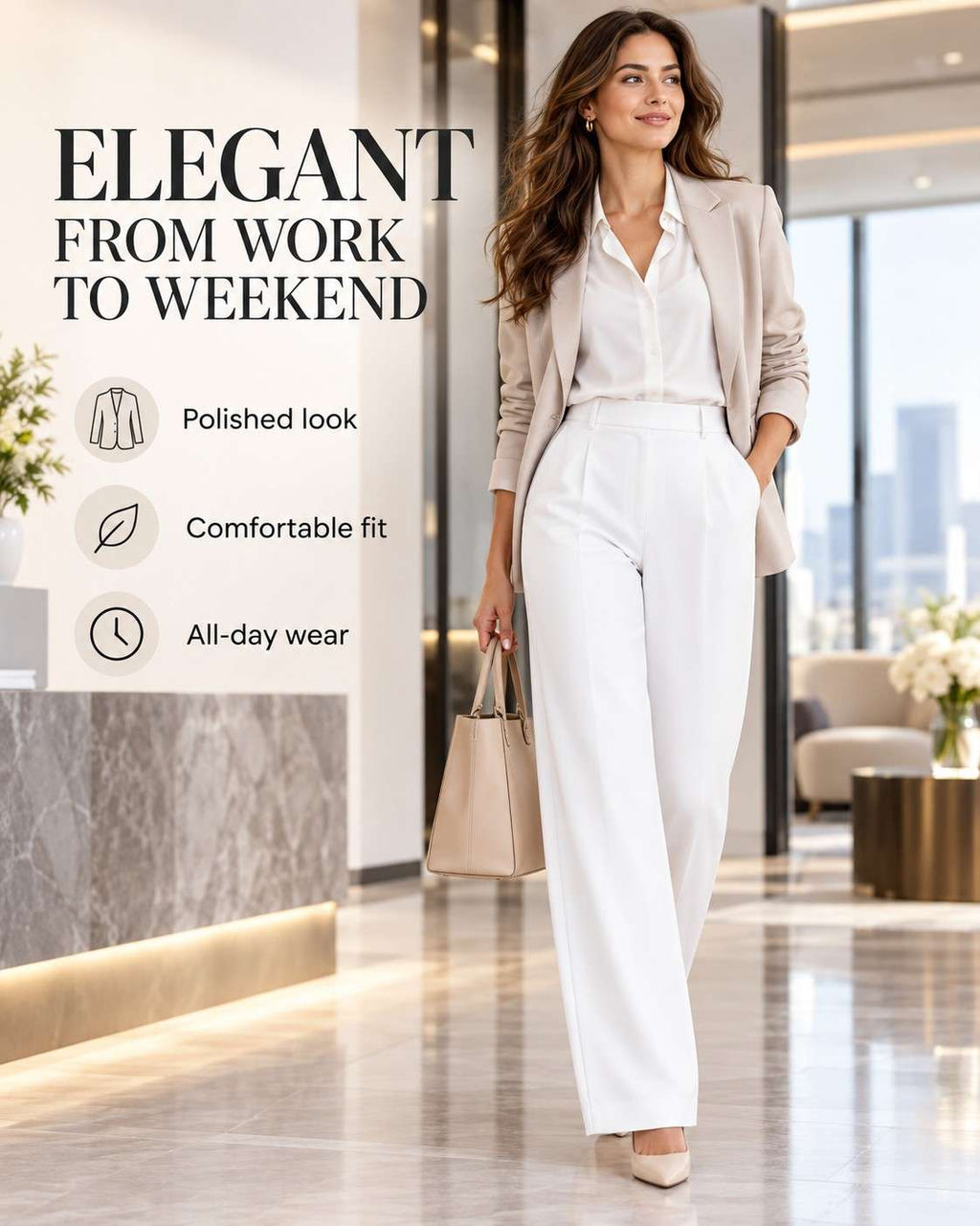 Women’s High-Waist Tailored Trousers – Straight Leg, Stretch & Elegant