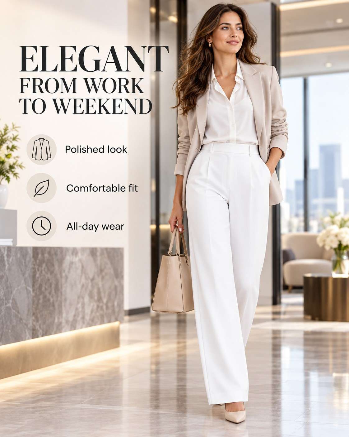 Women’s High-Waist Tailored Trousers – Straight Leg, Stretch & Elegant
