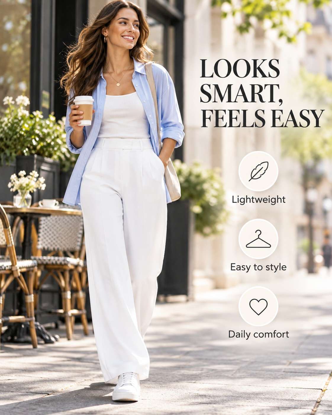 Women’s High-Waist Tailored Trousers – Straight Leg, Stretch & Elegant