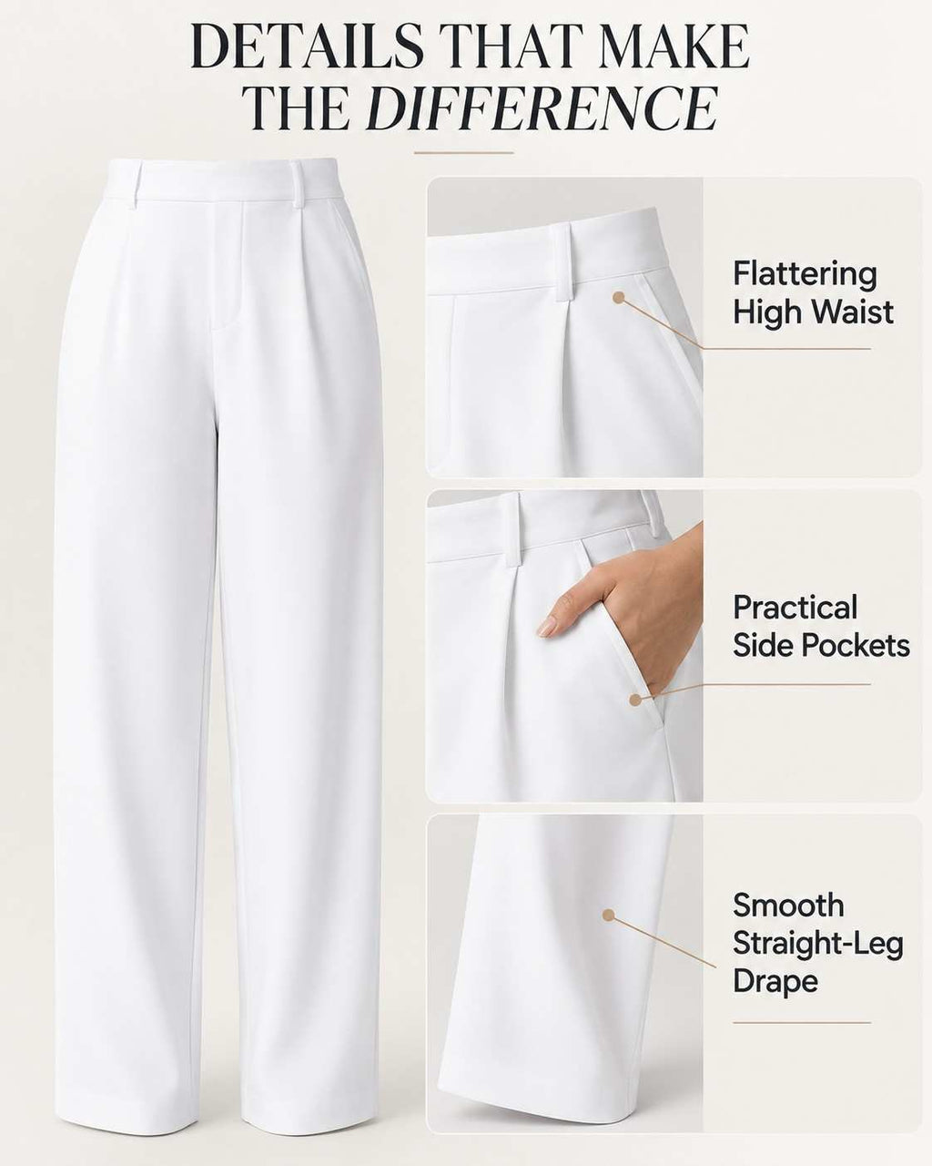 Women’s High-Waist Tailored Trousers – Straight Leg, Stretch & Elegant