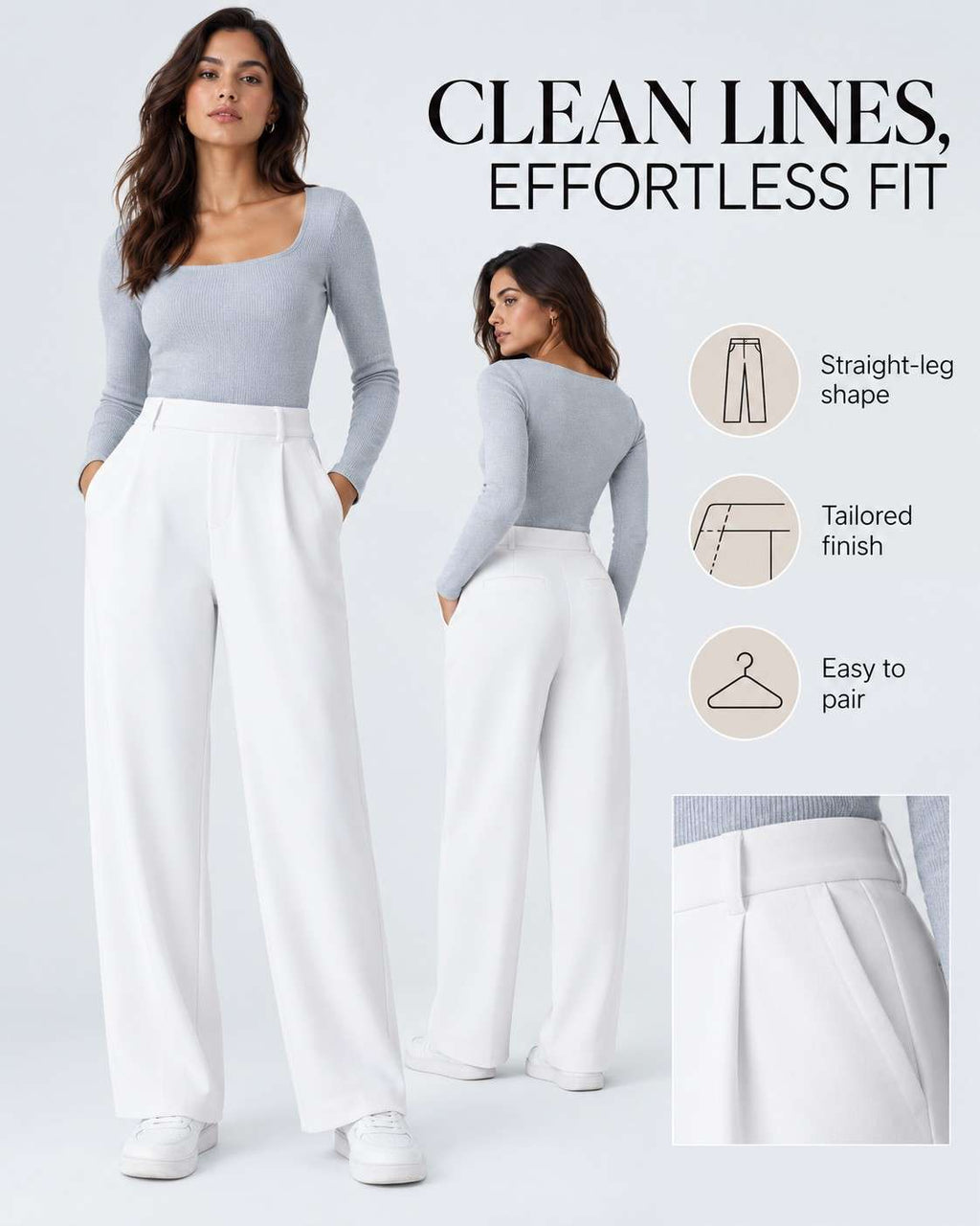 Women’s High-Waist Tailored Trousers – Straight Leg, Stretch & Elegant