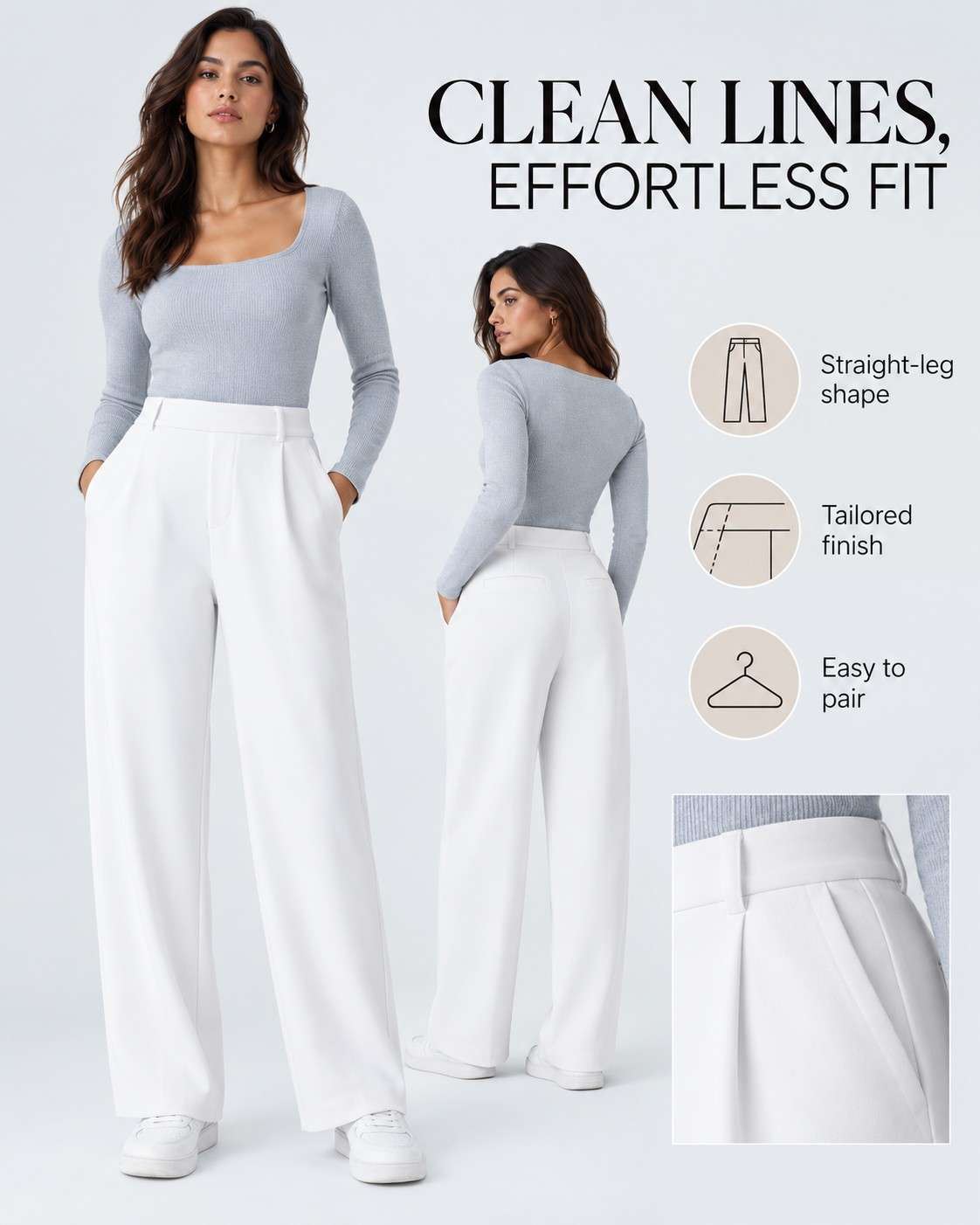 Women’s High-Waist Tailored Trousers – Straight Leg, Stretch & Elegant