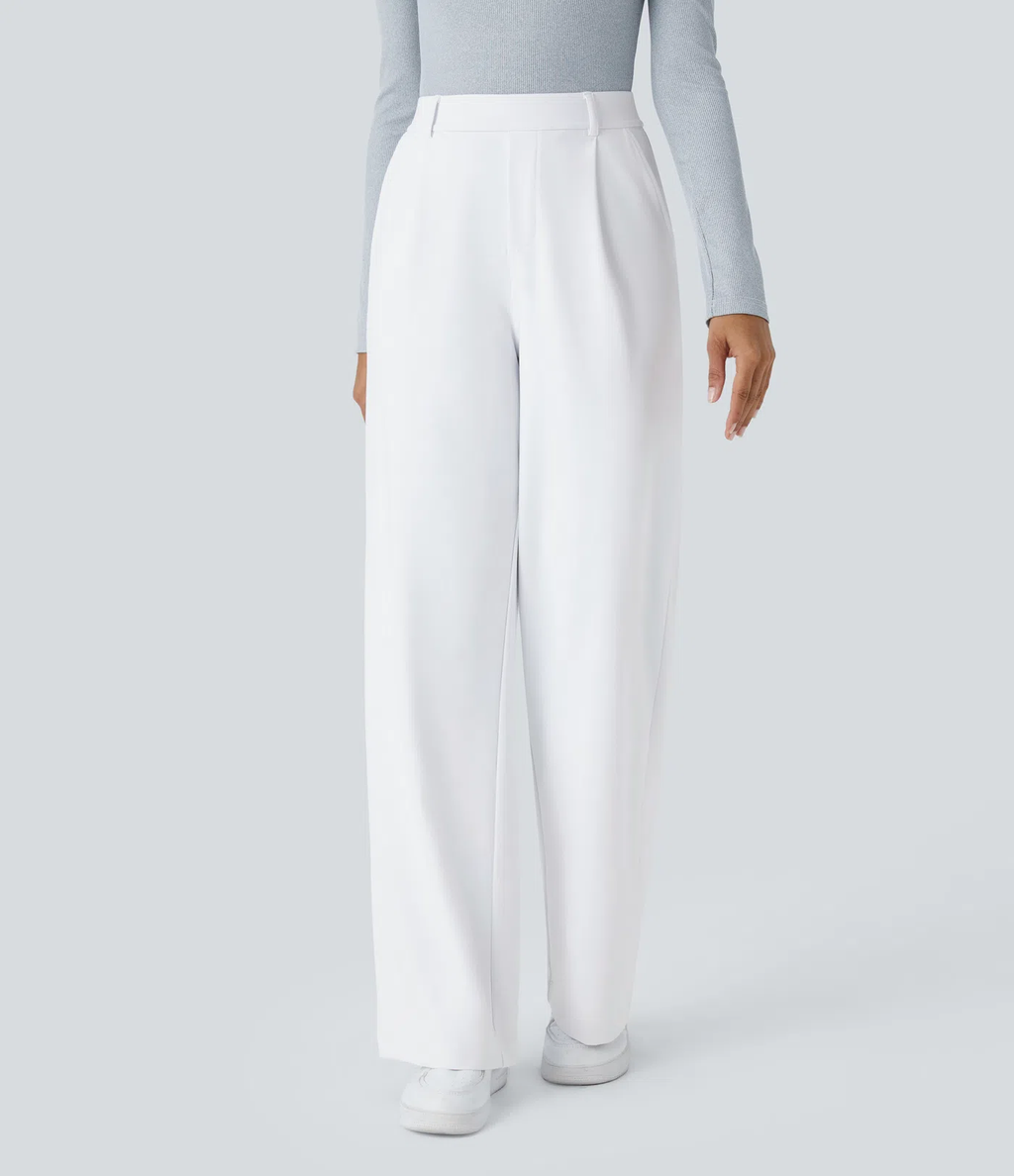 Pantalon tailleur extensible coupe droite taille haute