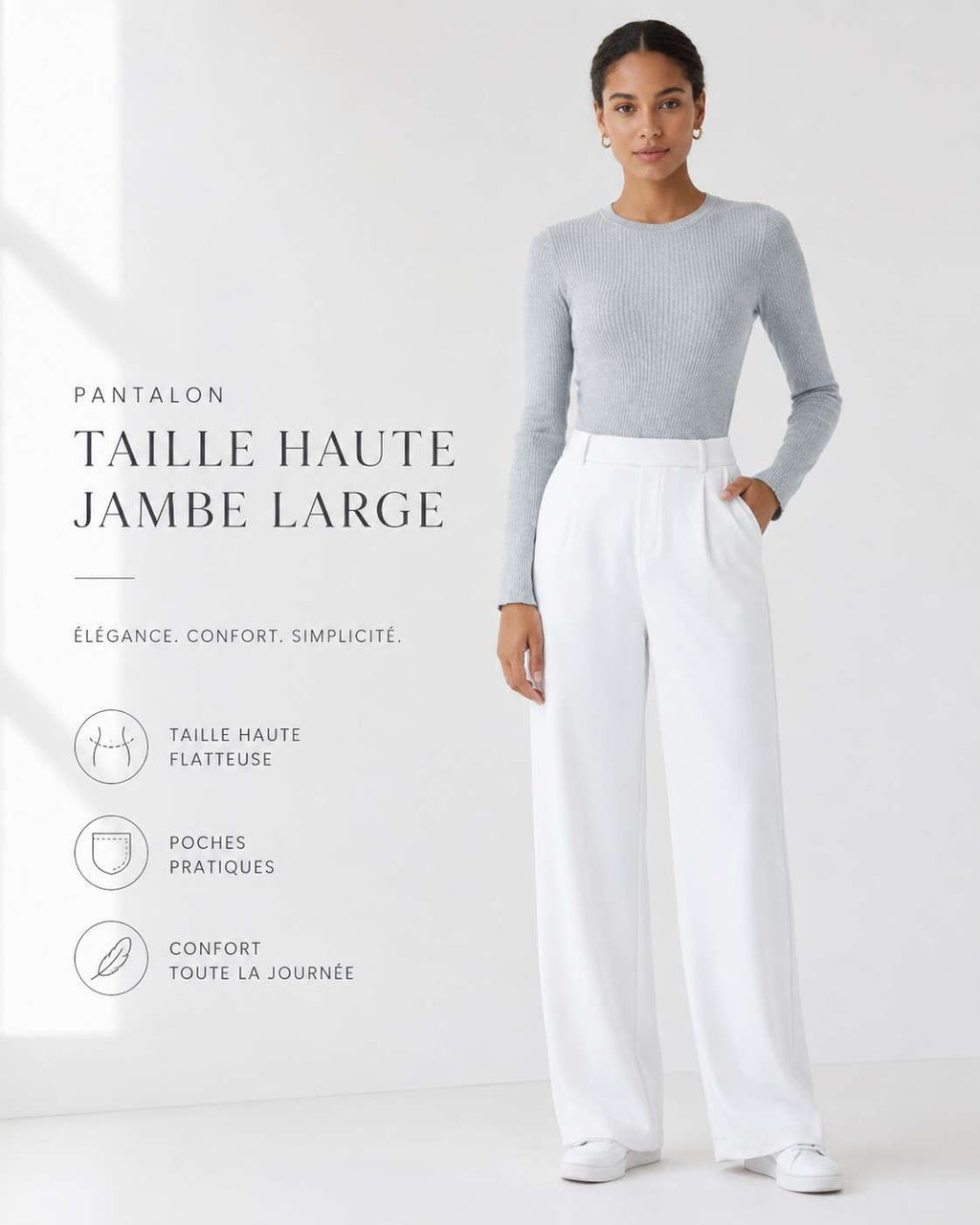 Pantalon tailleur extensible coupe droite taille haute