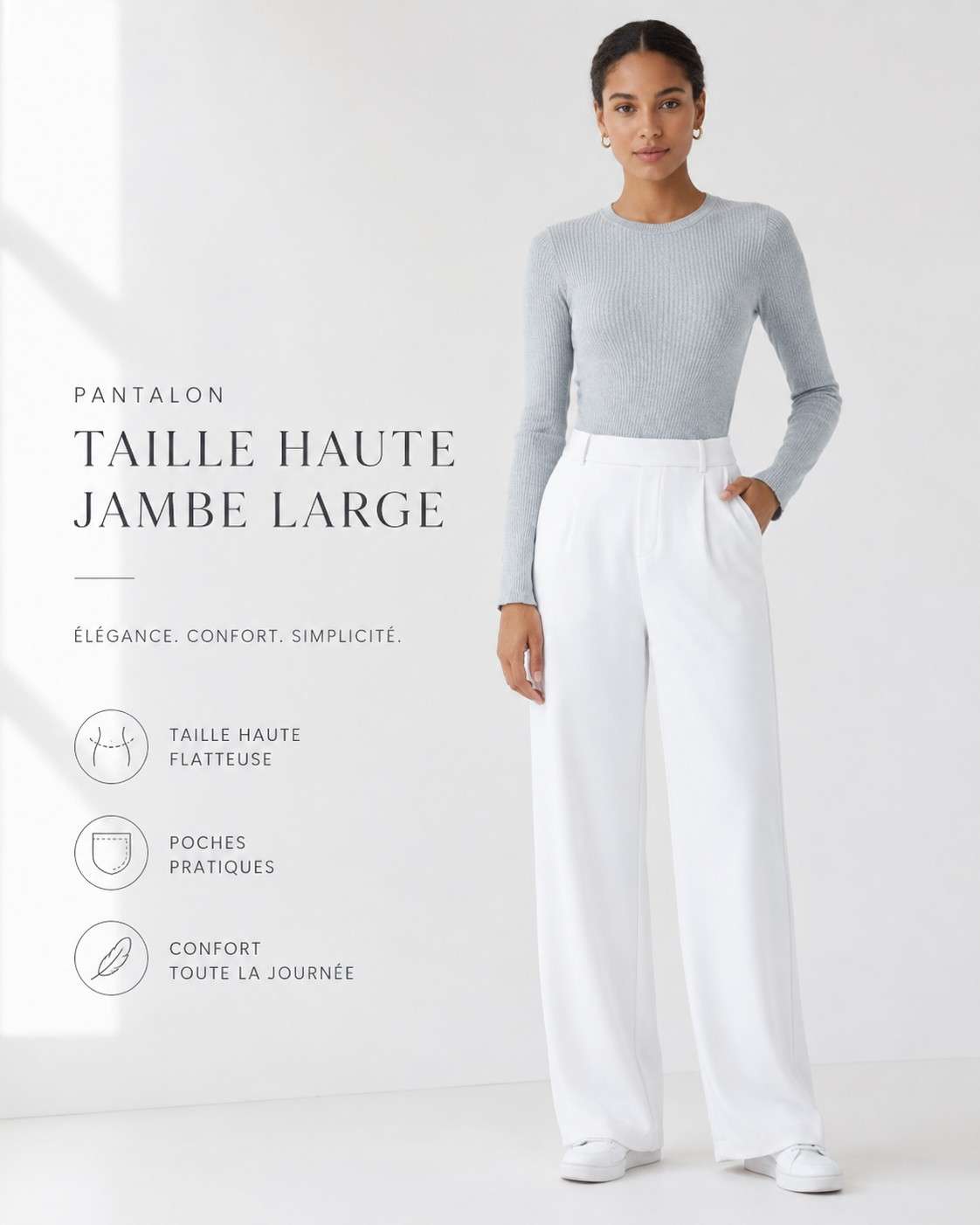 Pantalon tailleur extensible coupe droite taille haute
