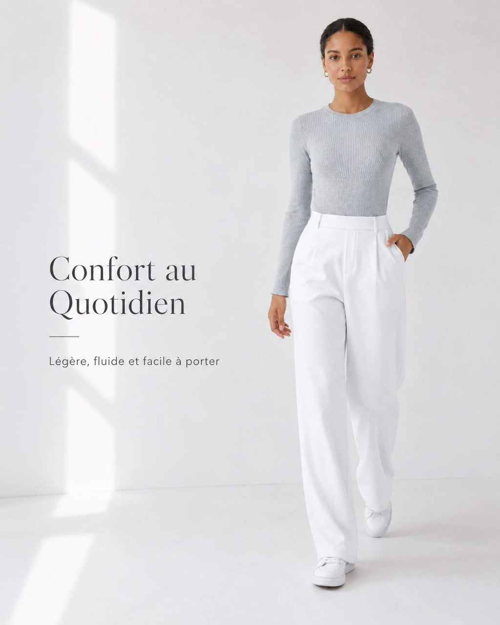 Pantalon tailleur extensible coupe droite taille haute