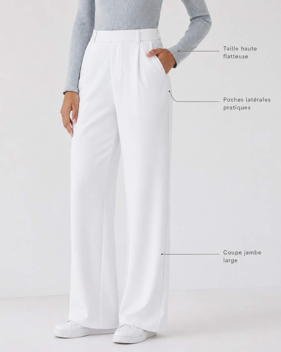 Pantalon tailleur extensible coupe droite taille haute