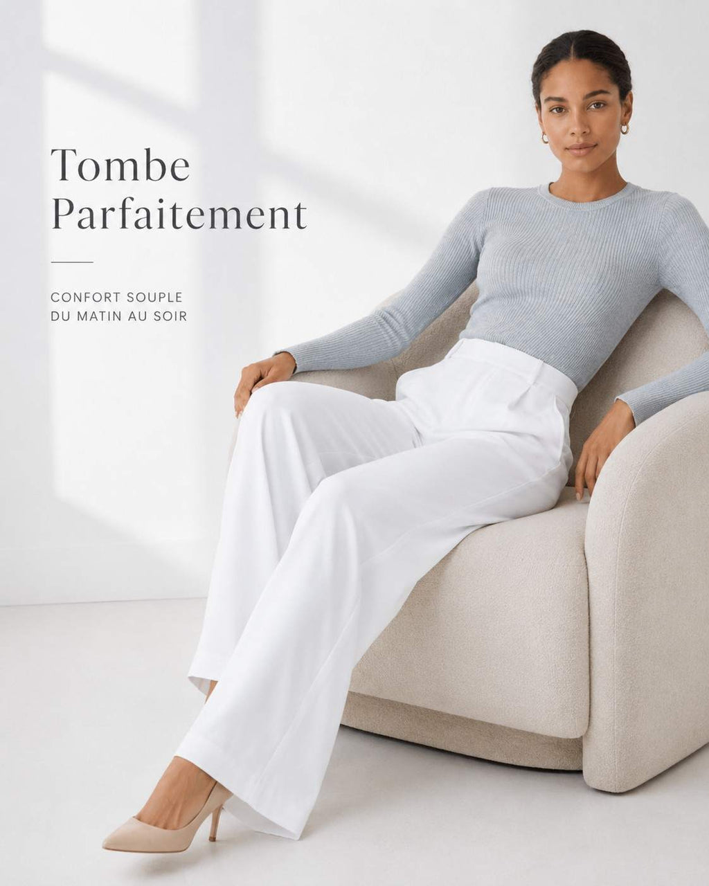 Pantalon tailleur extensible coupe droite taille haute