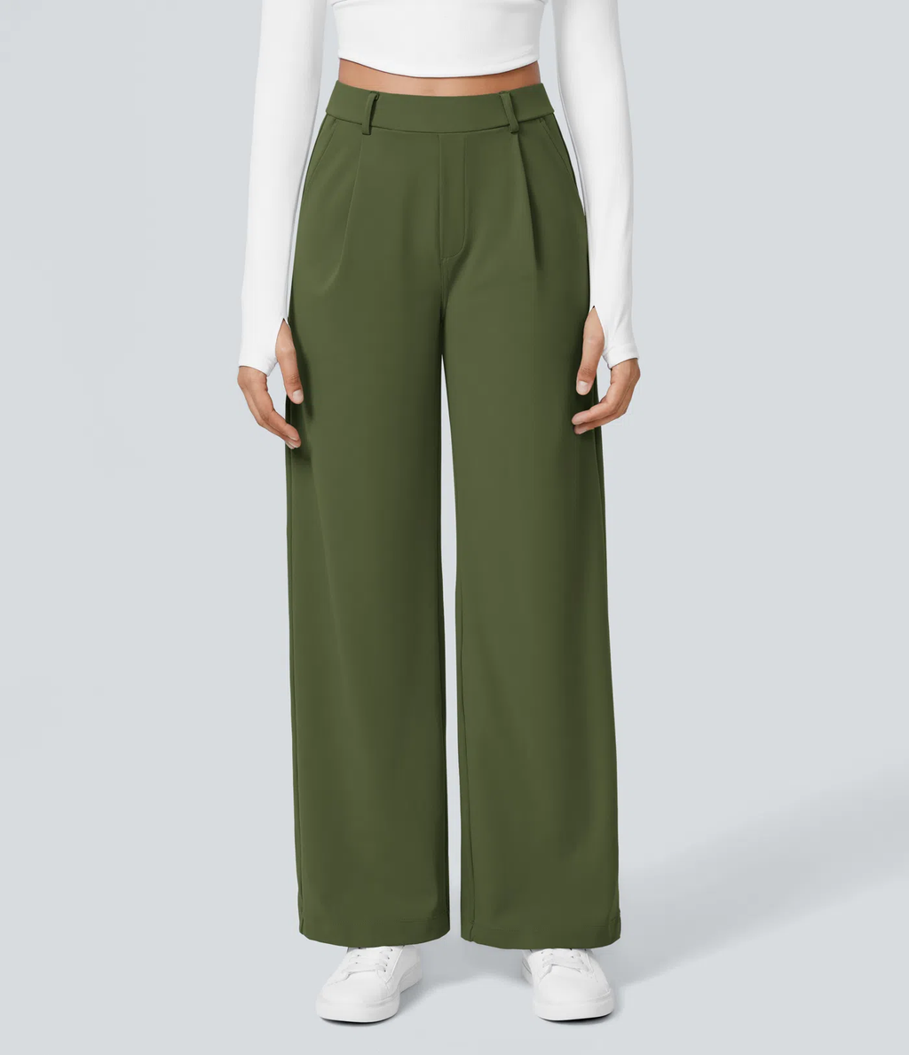 Pantalon tailleur extensible coupe droite taille haute