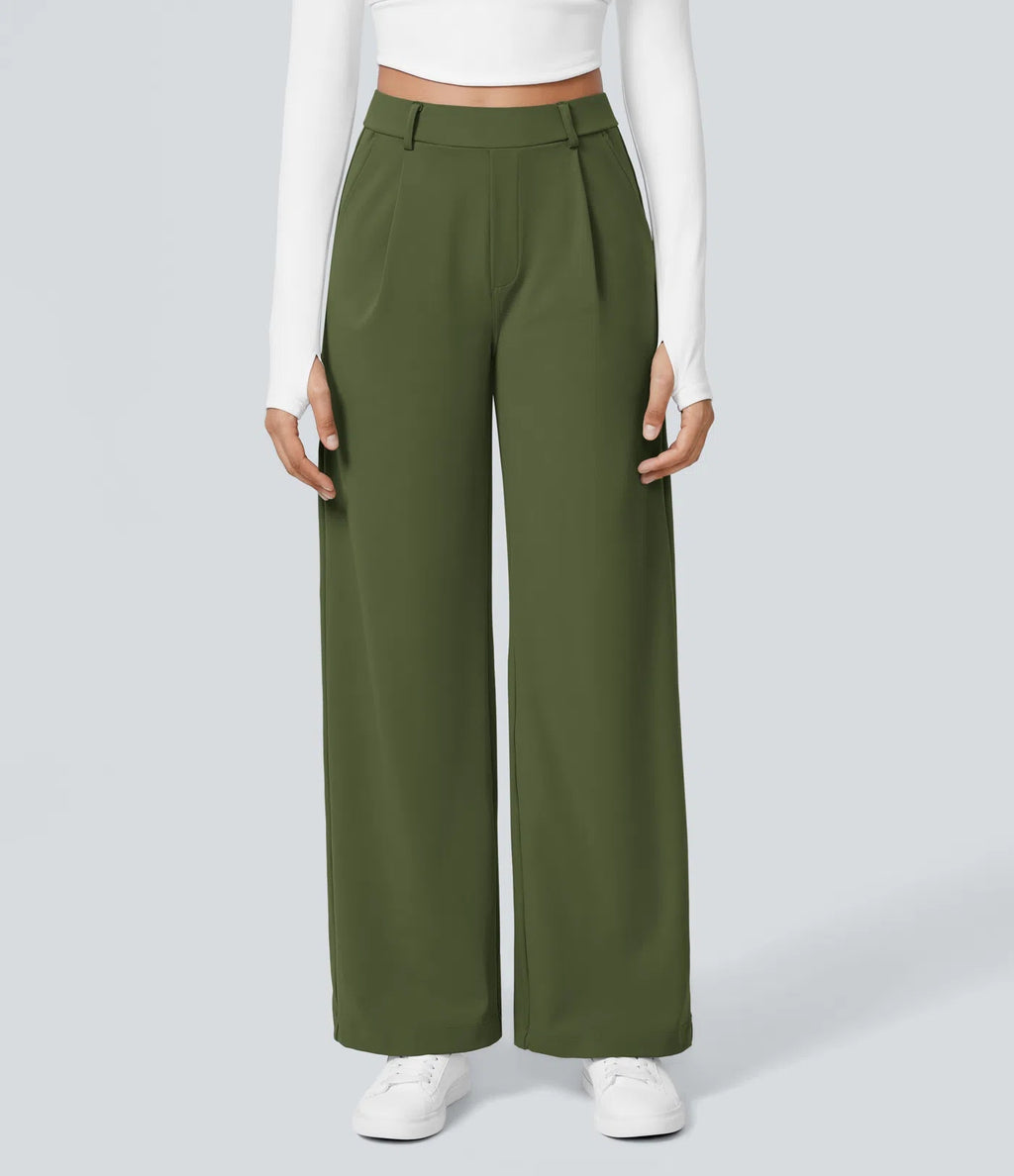 Pantalon tailleur extensible coupe droite taille haute