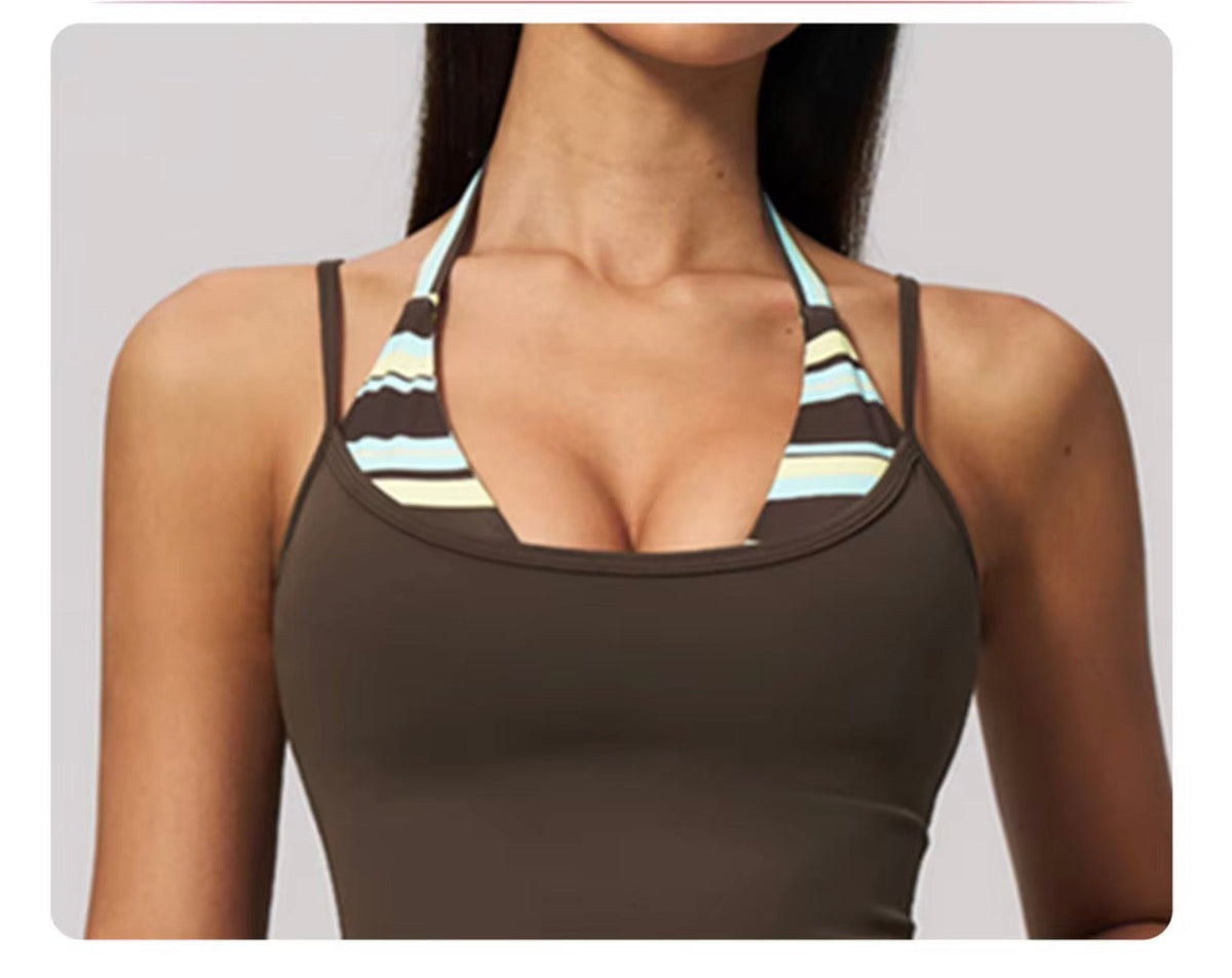 Studio Striped Racerback Crop Tank