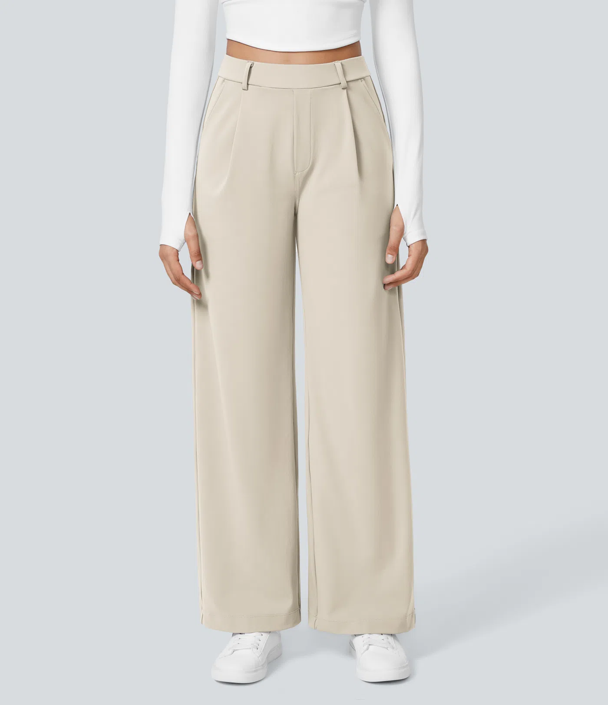Pantalon tailleur extensible coupe droite taille haute
