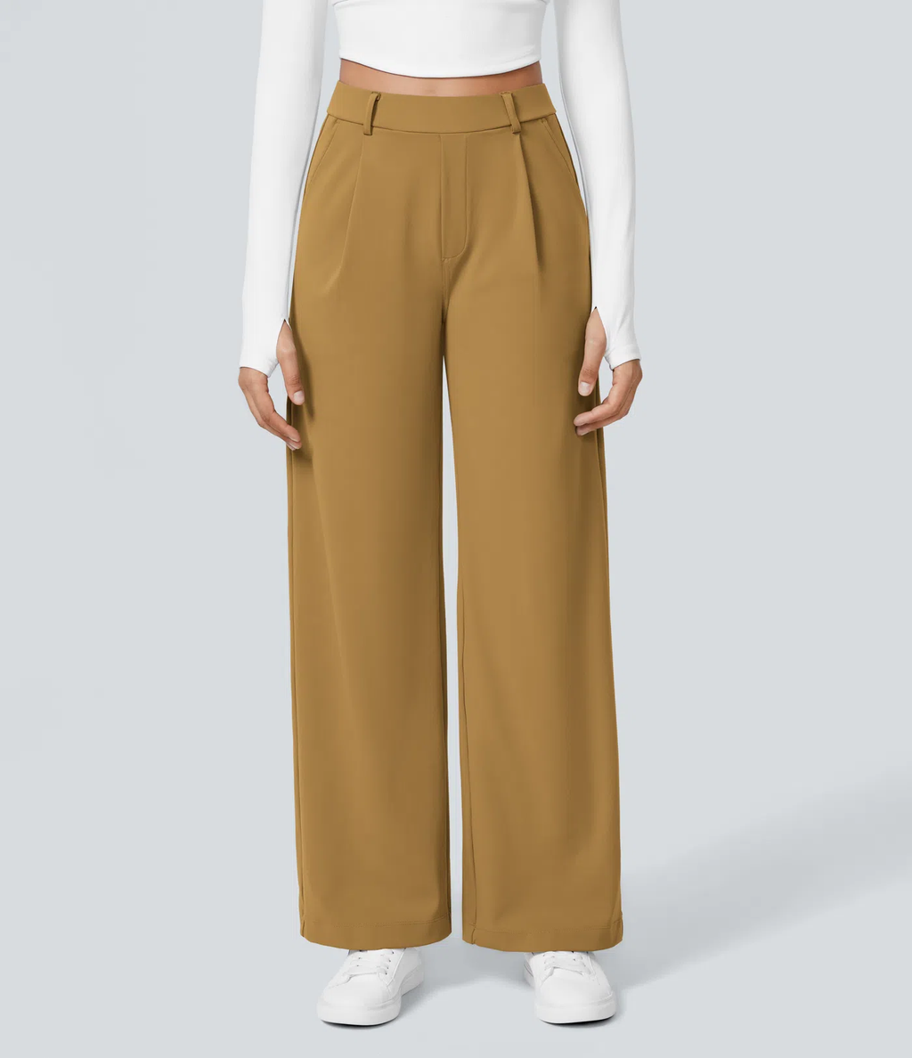 Pantalon tailleur extensible coupe droite taille haute
